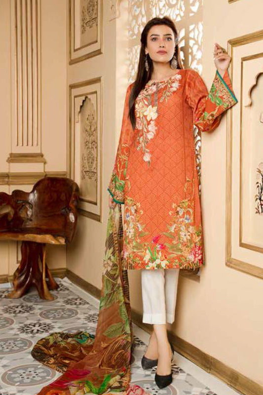 Orangle - Digital Printed and Embroidered Linen 3PC