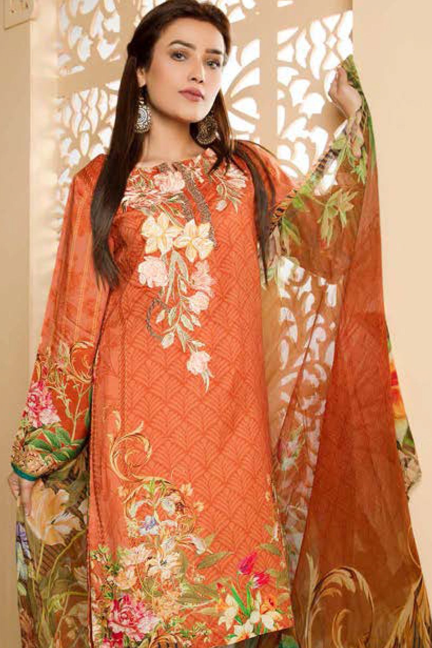 Orangle - Digital Printed and Embroidered Linen 3PC