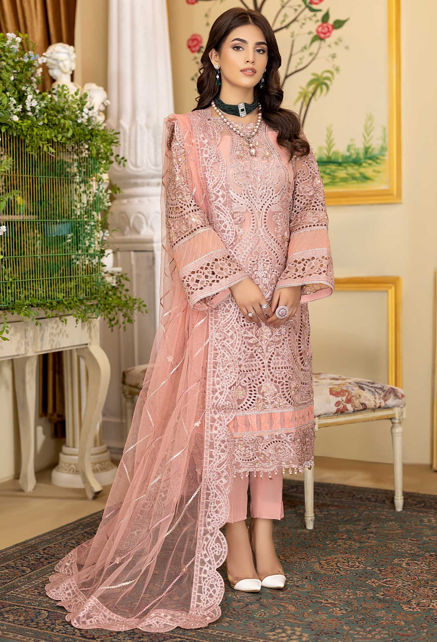 Pink Rosea - Embroidered Organza