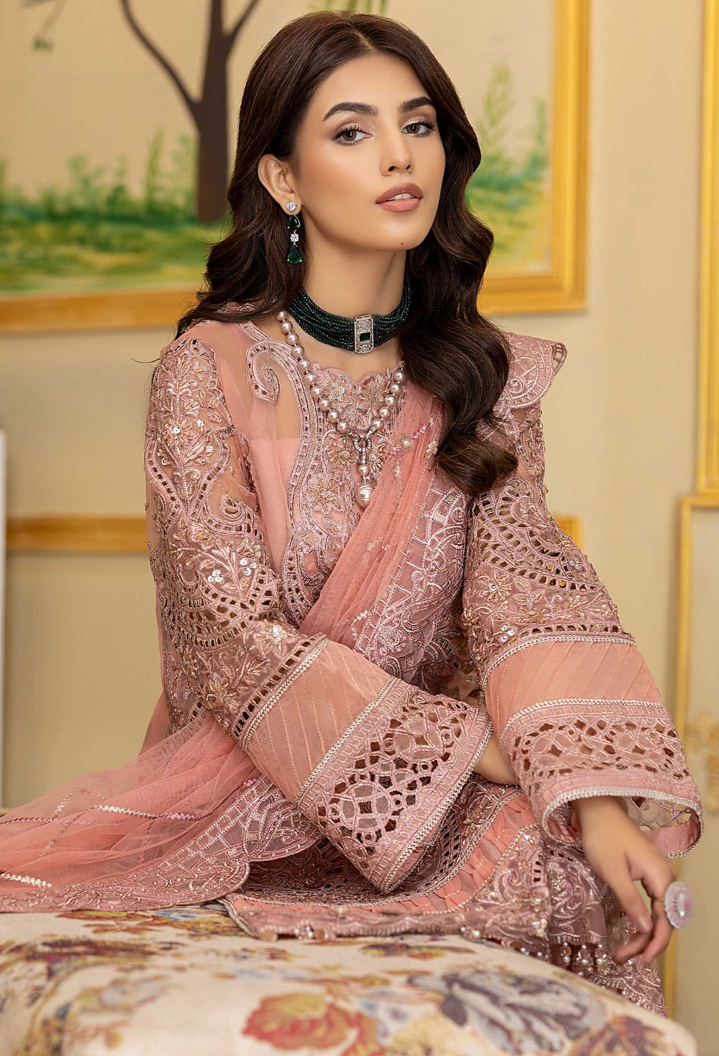 Pink Rosea - Embroidered Organza