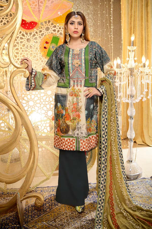 Emerald - Digital Embroidered Mesuri Lawn Unstitch (3 Piece)