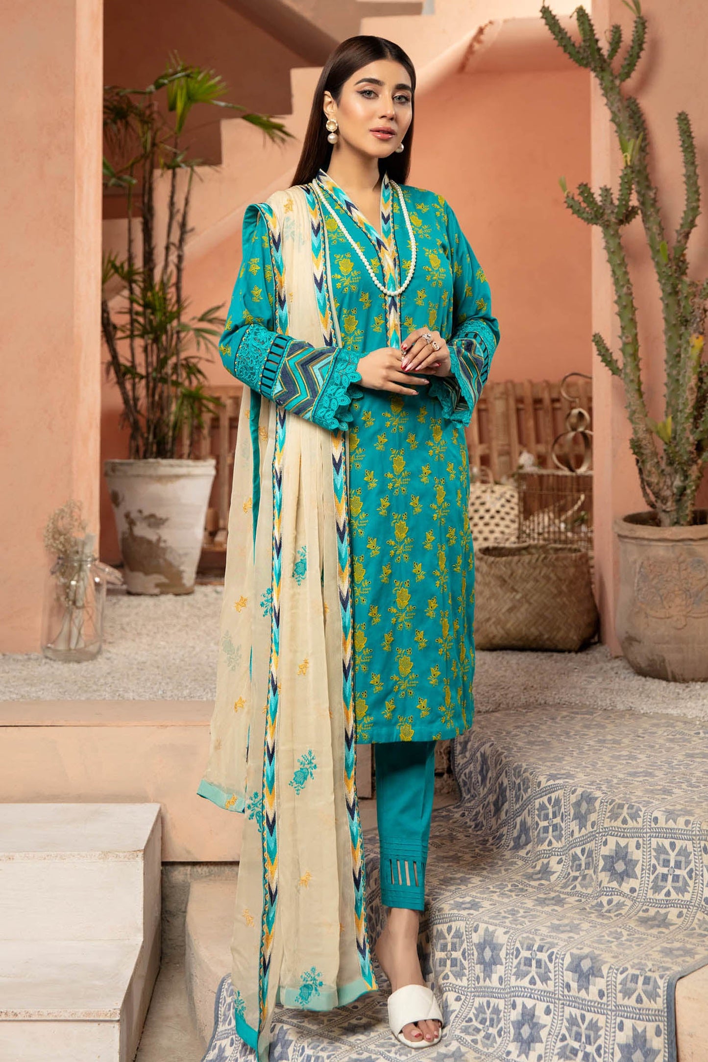 Dark Cyan - Embroidered Lawn Stitched 3PC