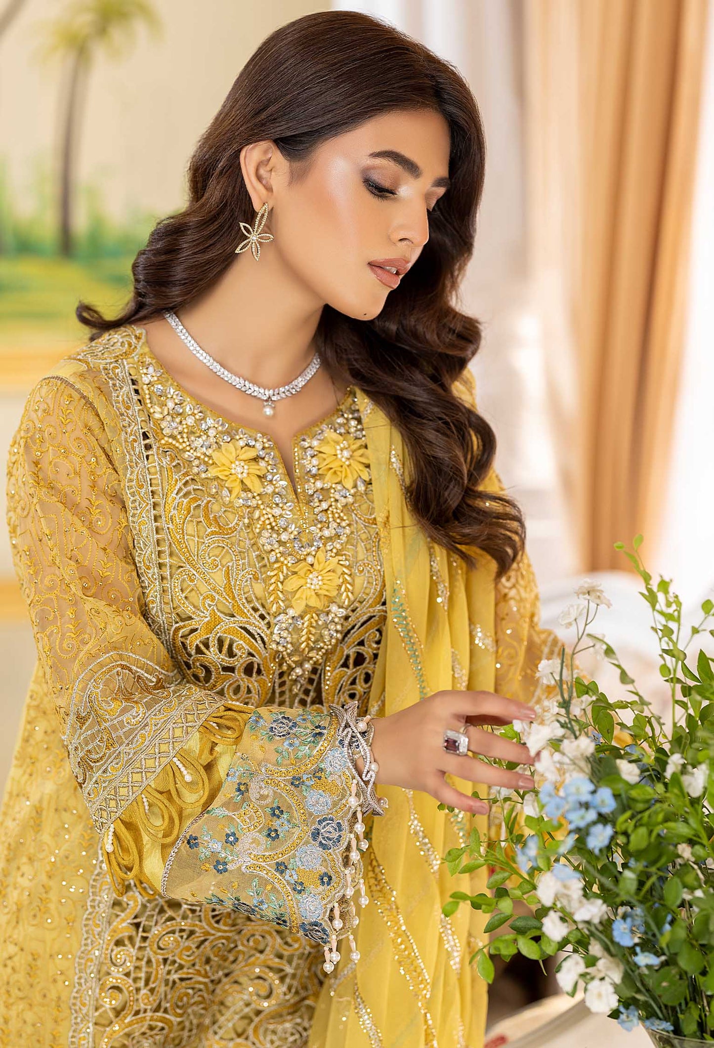 Crystal Lime - Embroidered Organza Stitched