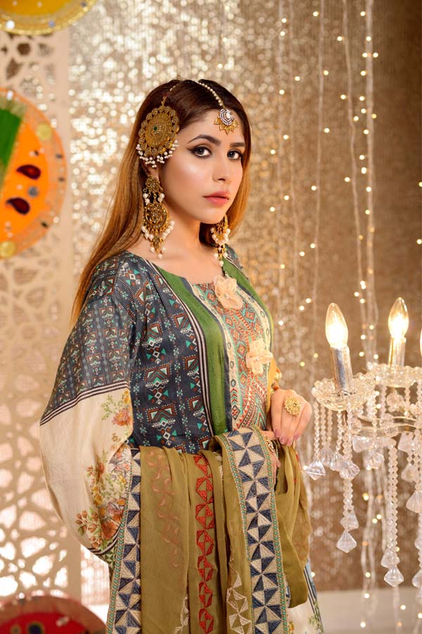 Emerald - Digital Embroidered Mesuri Lawn Unstitch (3 Piece)