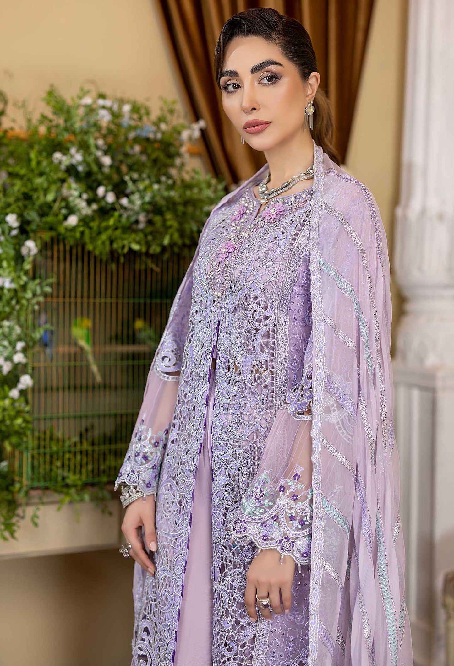 Chicory - Embroidered Organza Stitched