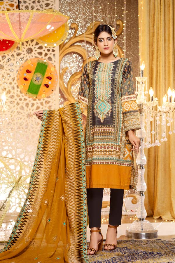 Elbaite - Digital Embroidered Mesuri Lawn Unstitch (3 Piece)