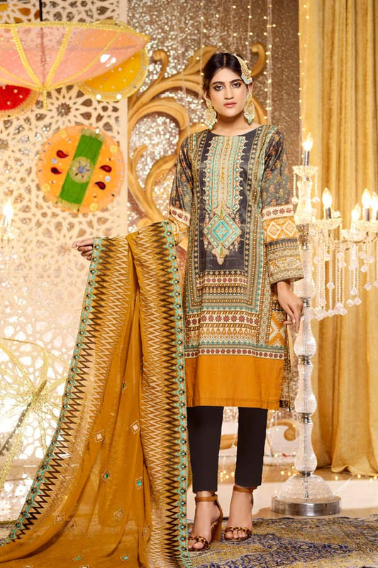 Elbaite - Digital Embroidered Mesuri Lawn Unstitch (3 Piece)