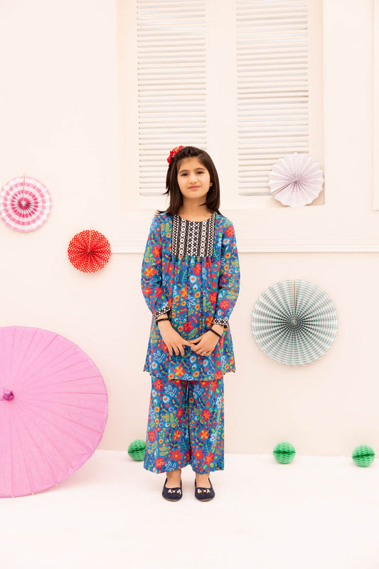 Blue Flowers - Stitched Printed Lawn 2PC