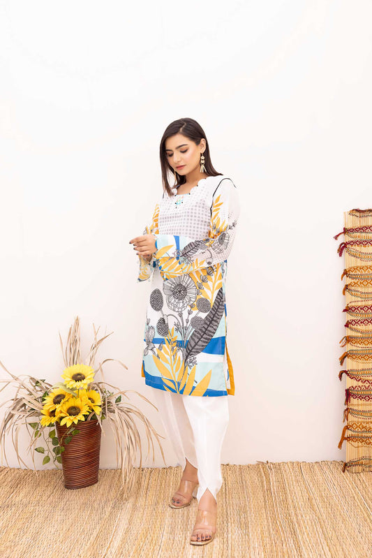 Bouse - Digital Printed Stitched Lawn Kurti