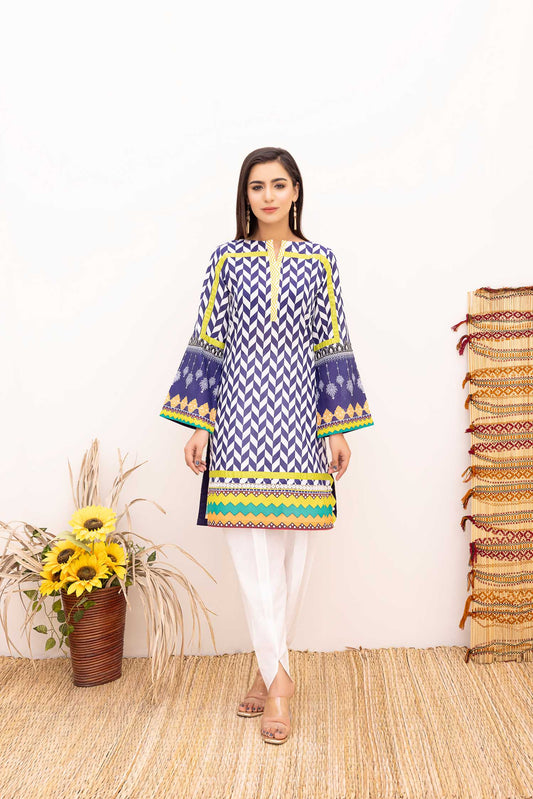 Blue Fed - Digital Printed Stitched Lawn Kurti