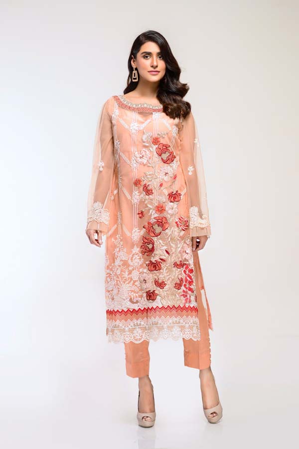 DESERT SAND – EMBROIDERED NET 2 PIECE (UNSTITCH)