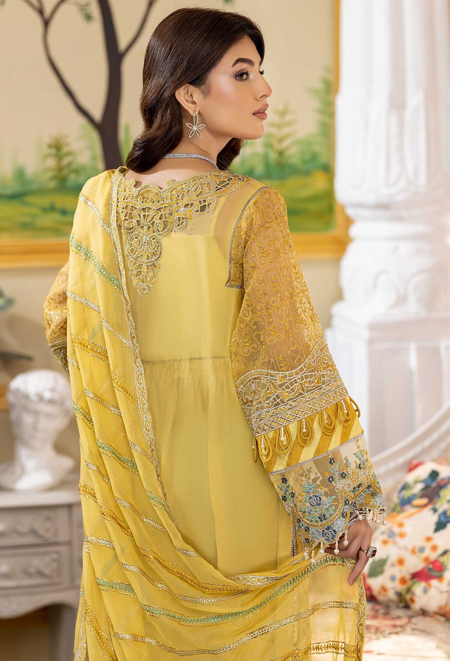 Crystal Lime - Embroidered Organza