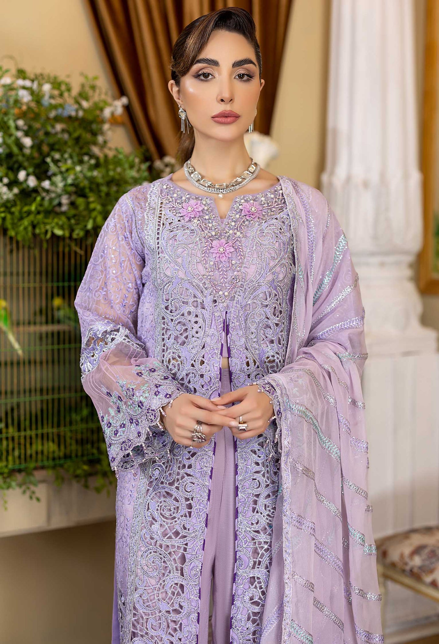 Chicory - Embroidered Organza Stitched