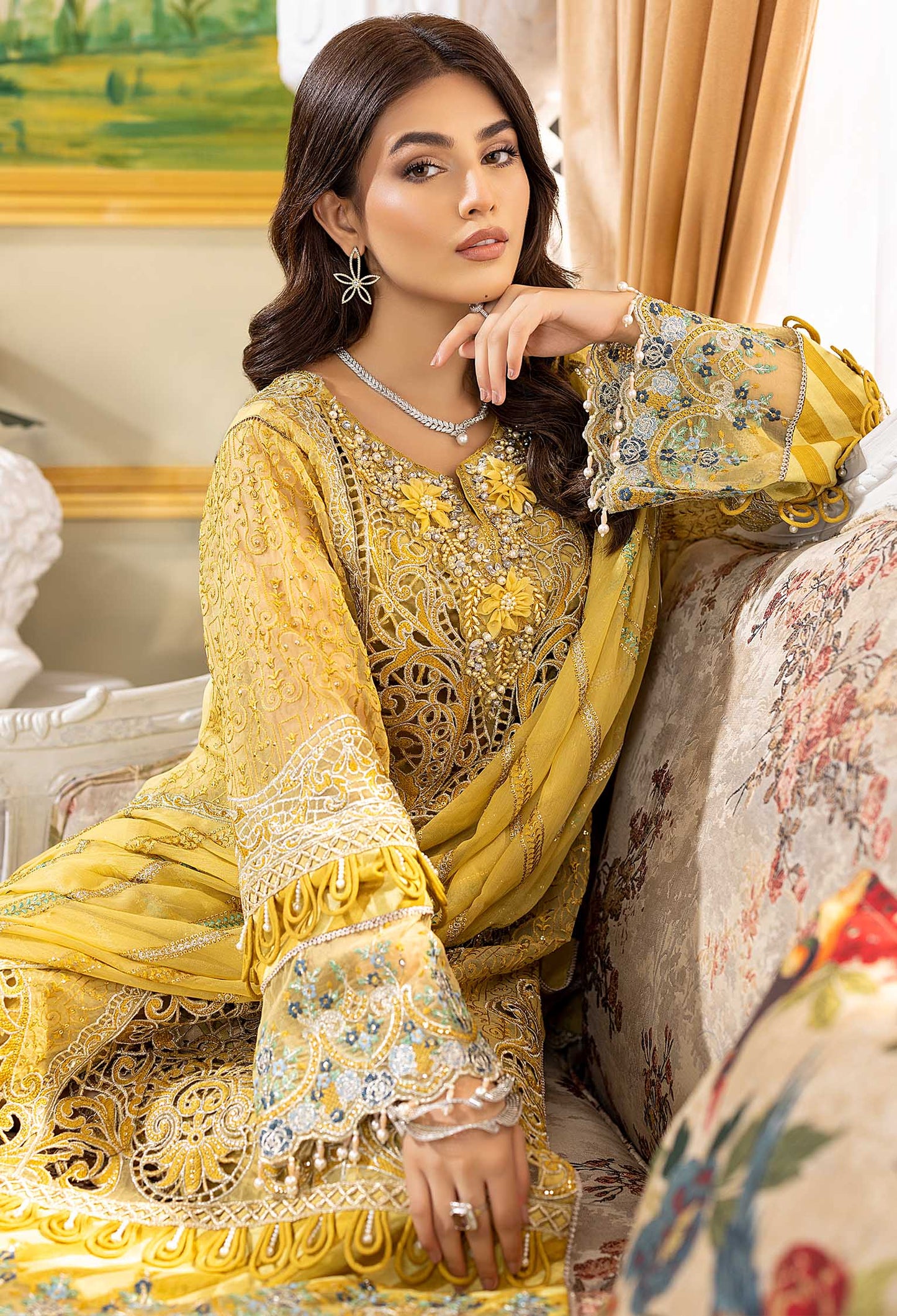 Crystal Lime - Embroidered Organza