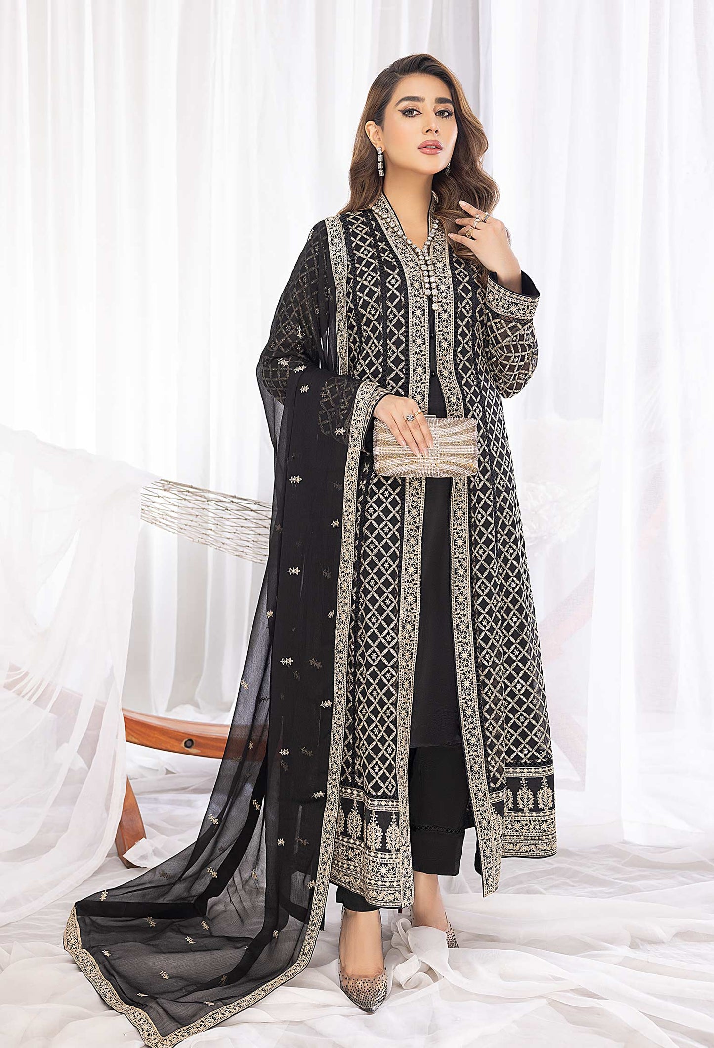 Bloom Stars - Embroidered Chiffon Gown Pret 3PC