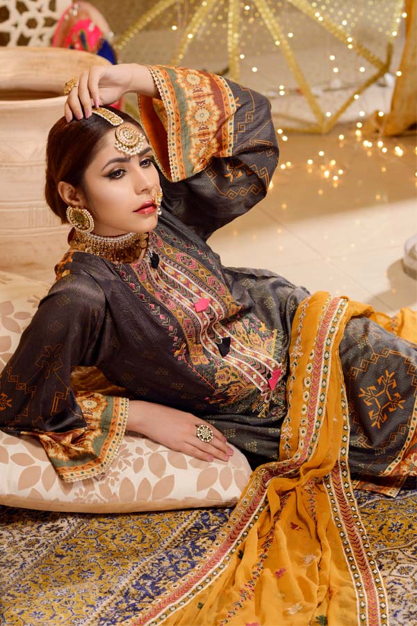 Danburite - Digital Embroidered Mesuri Lawn Unstitch (3 Piece)