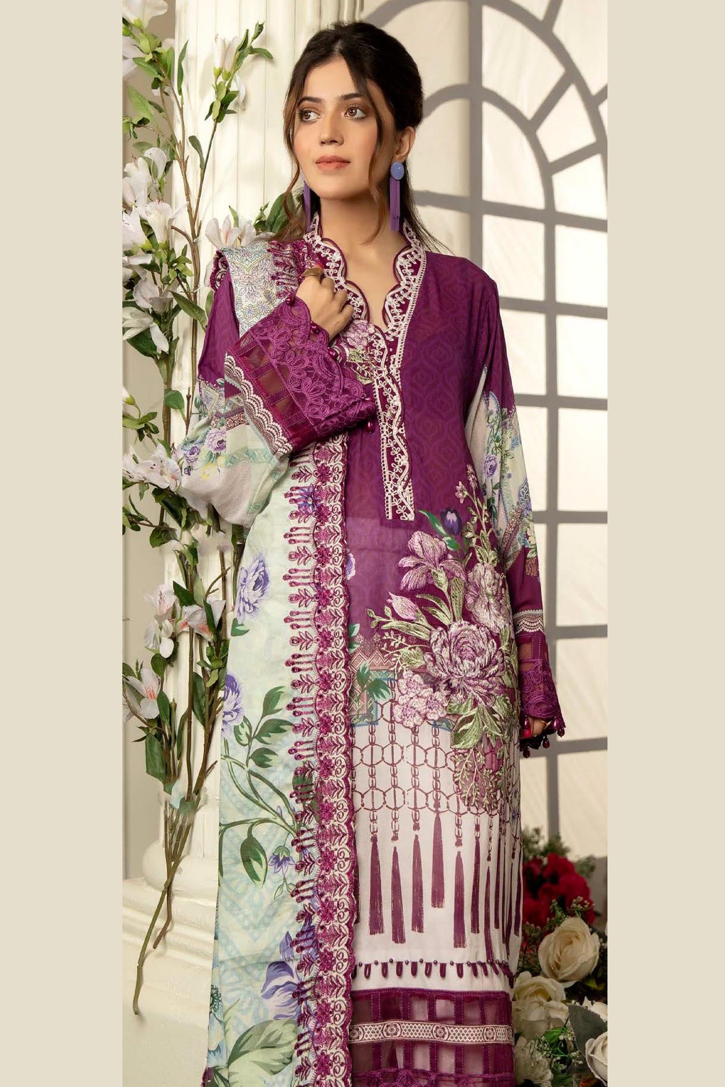 Lotip - Digital Printed & Embroidered Swiss Lawn 3PC