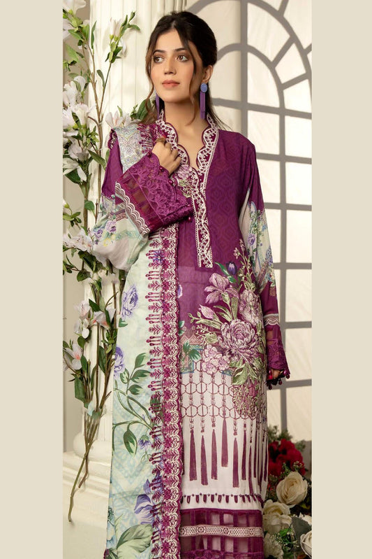 Lotip - Digital Printed & Embroidered Swiss Lawn 3PC