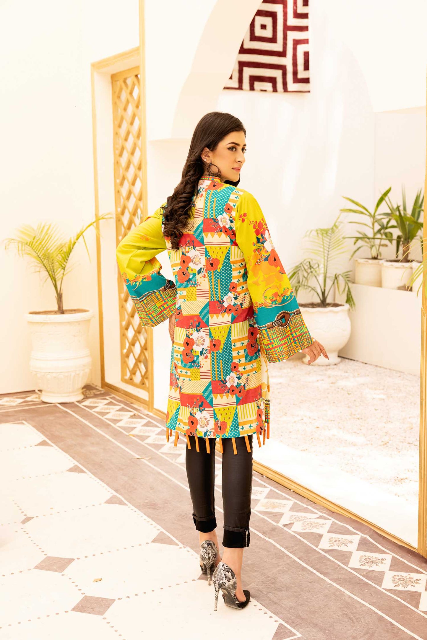 Lime Yellow - Digital Printed Stitched Lawn Kurti