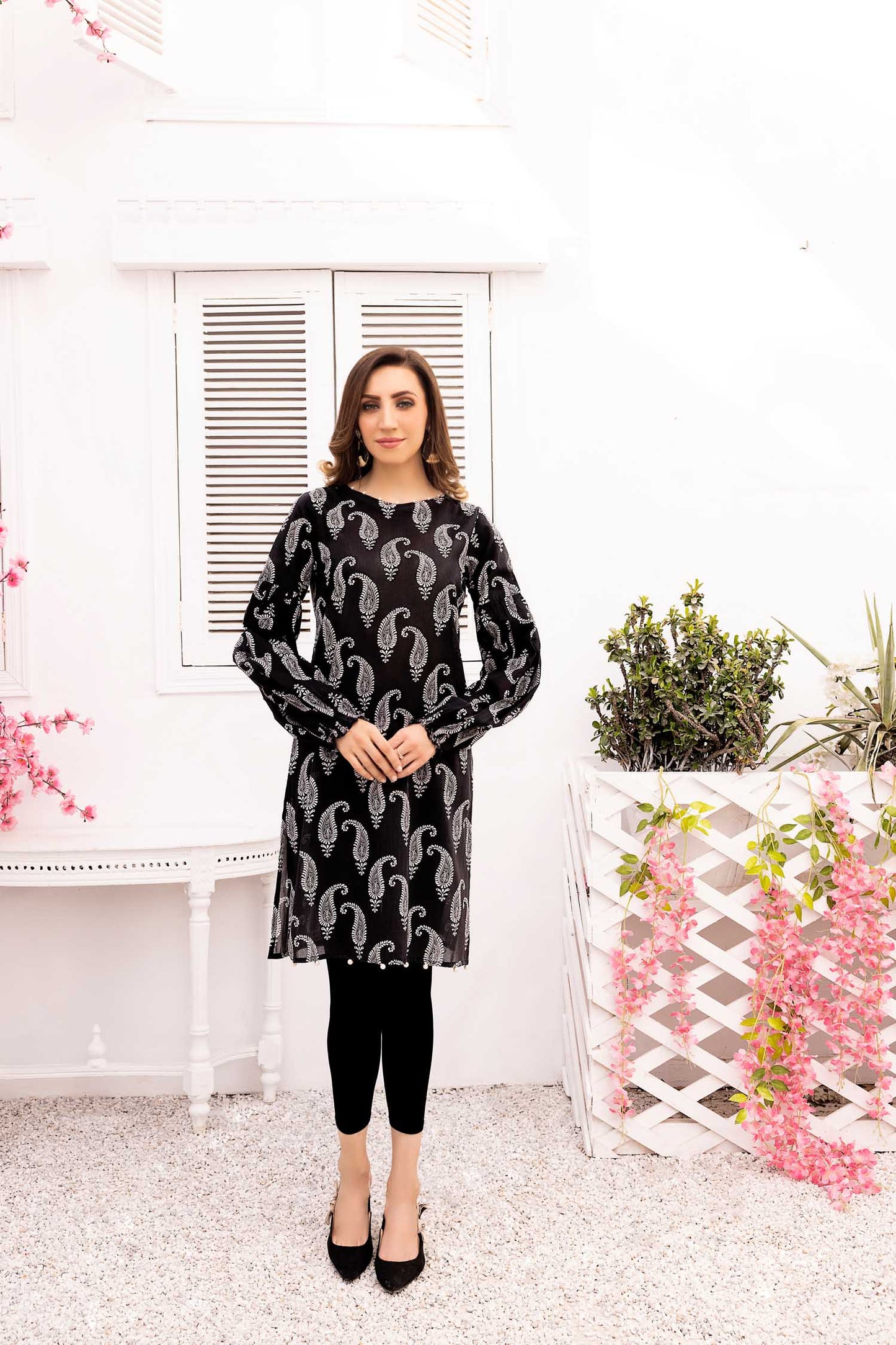 Black Shells - Digital Printed Stitched Lawn Kurti