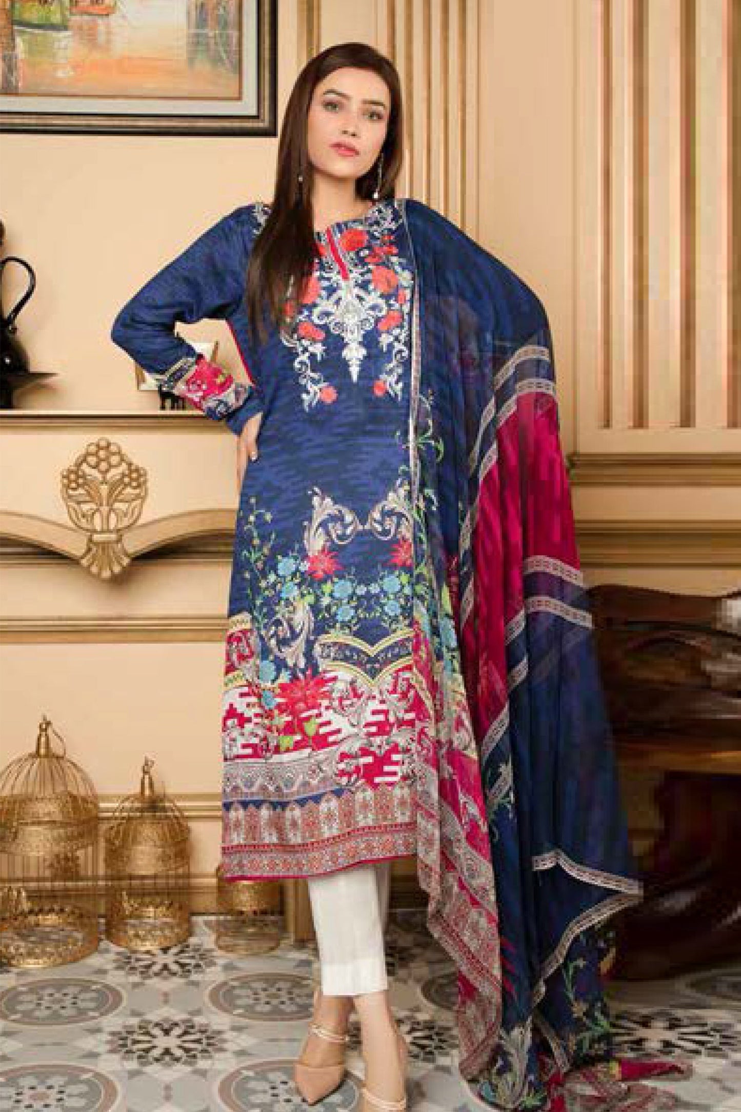 Ingo - Digital Printed and Embroidered Linen 3PC