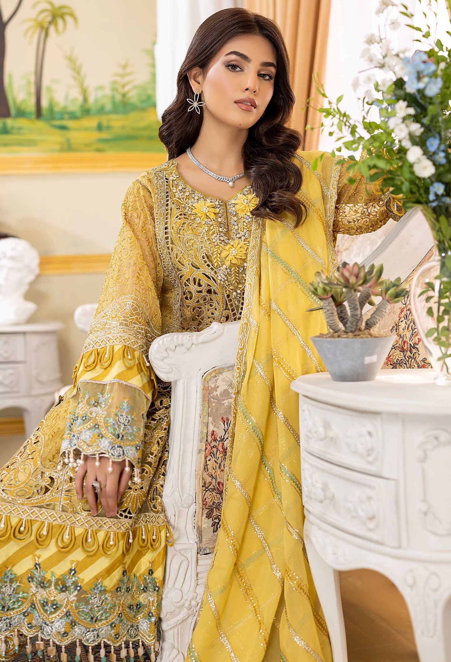 Crystal Lime - Embroidered Organza Stitched