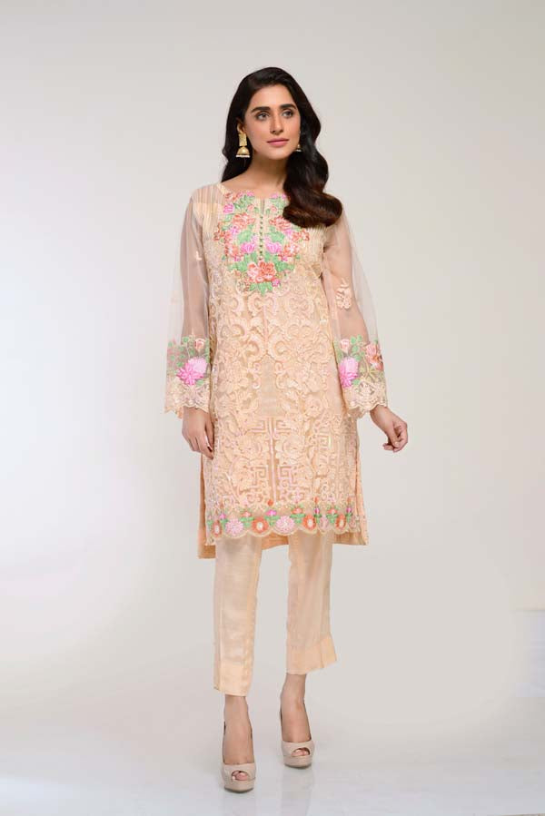 CHAMPAGNE – EMBROIDERED NET 2 PIECE (UNSTITCH)