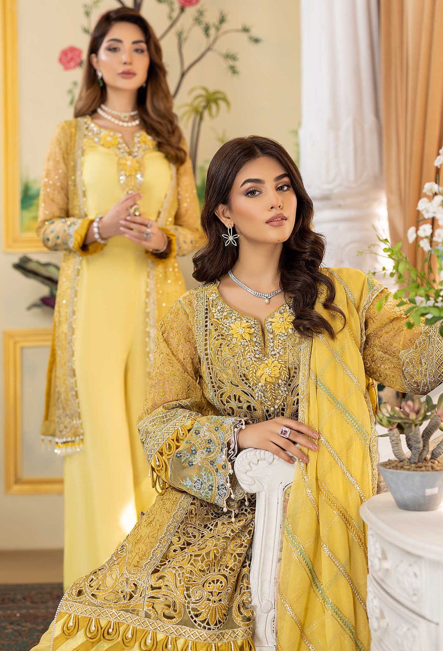 Crystal Lime - Embroidered Organza