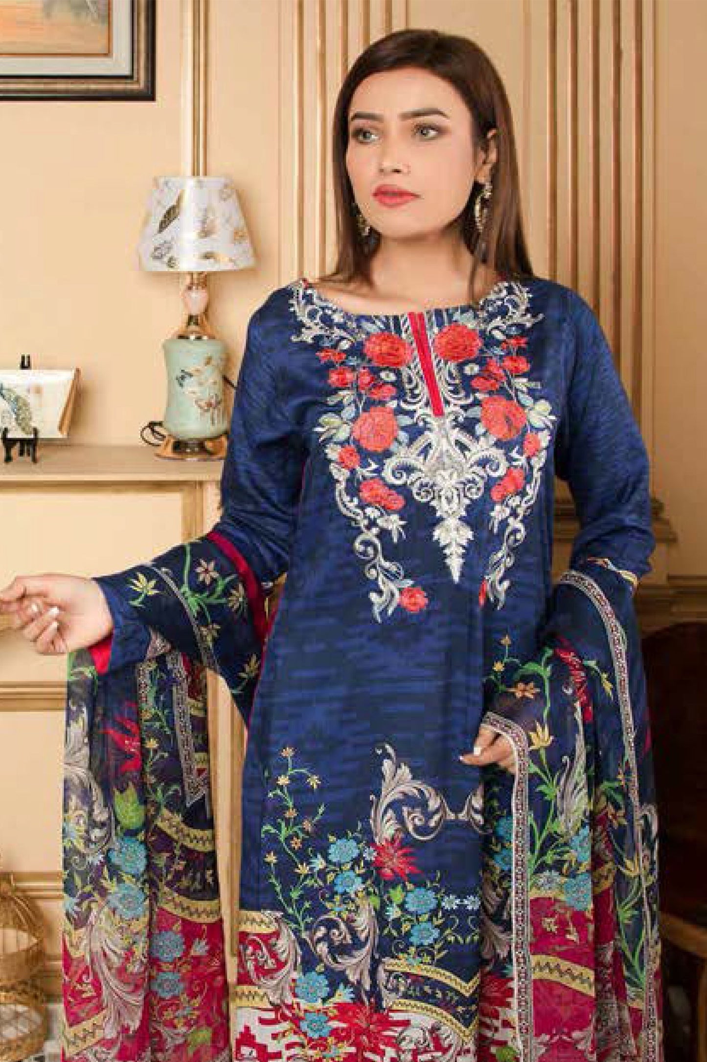 Ingo - Digital Printed and Embroidered Linen 3PC