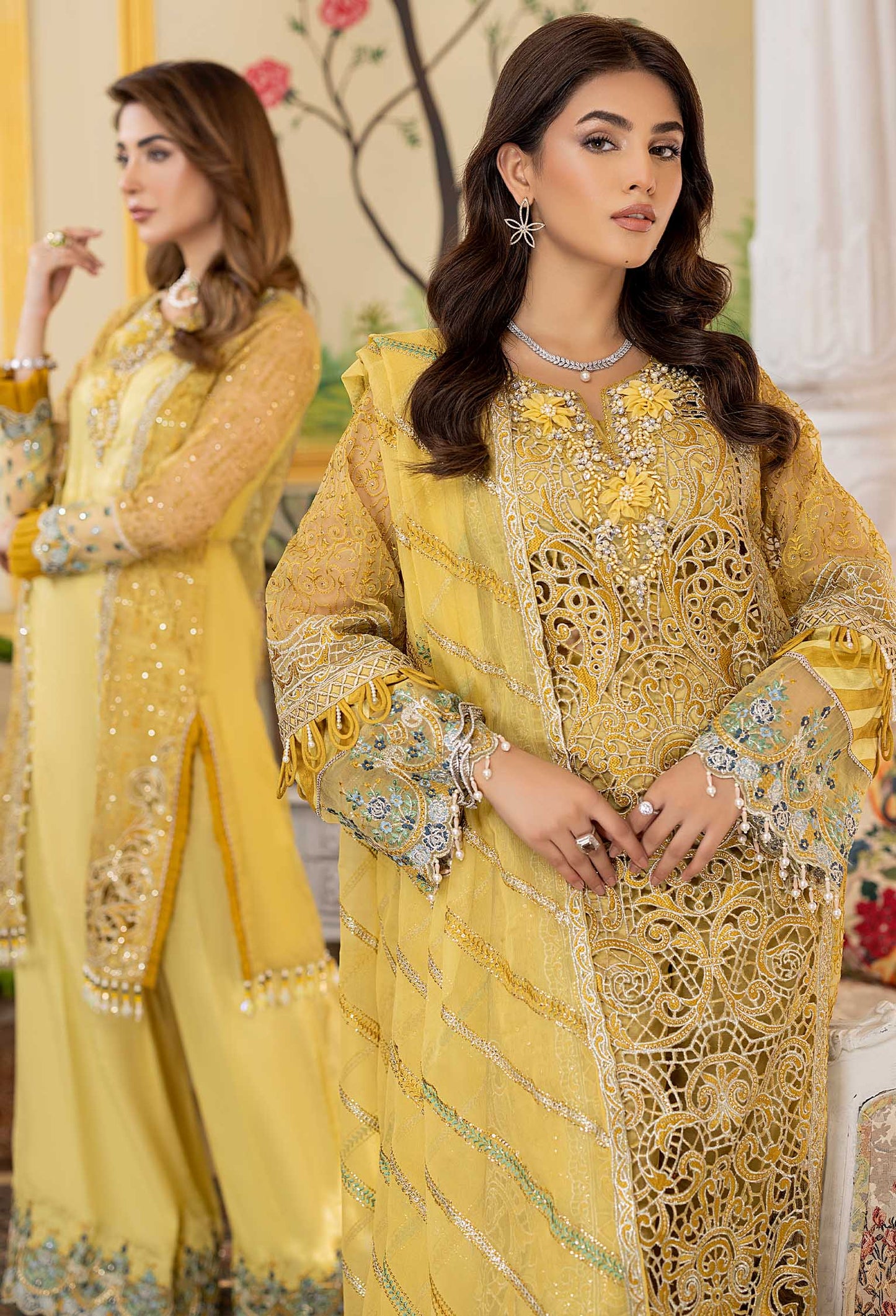 Crystal Lime - Embroidered Organza