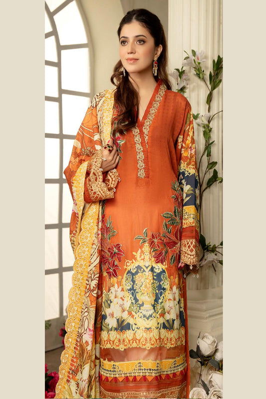 Tulip Fin - Digital Printed & Embroidered Swiss Lawn 3PC