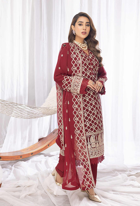 Red Vola - Embroidered Chiffon Pret 3PC