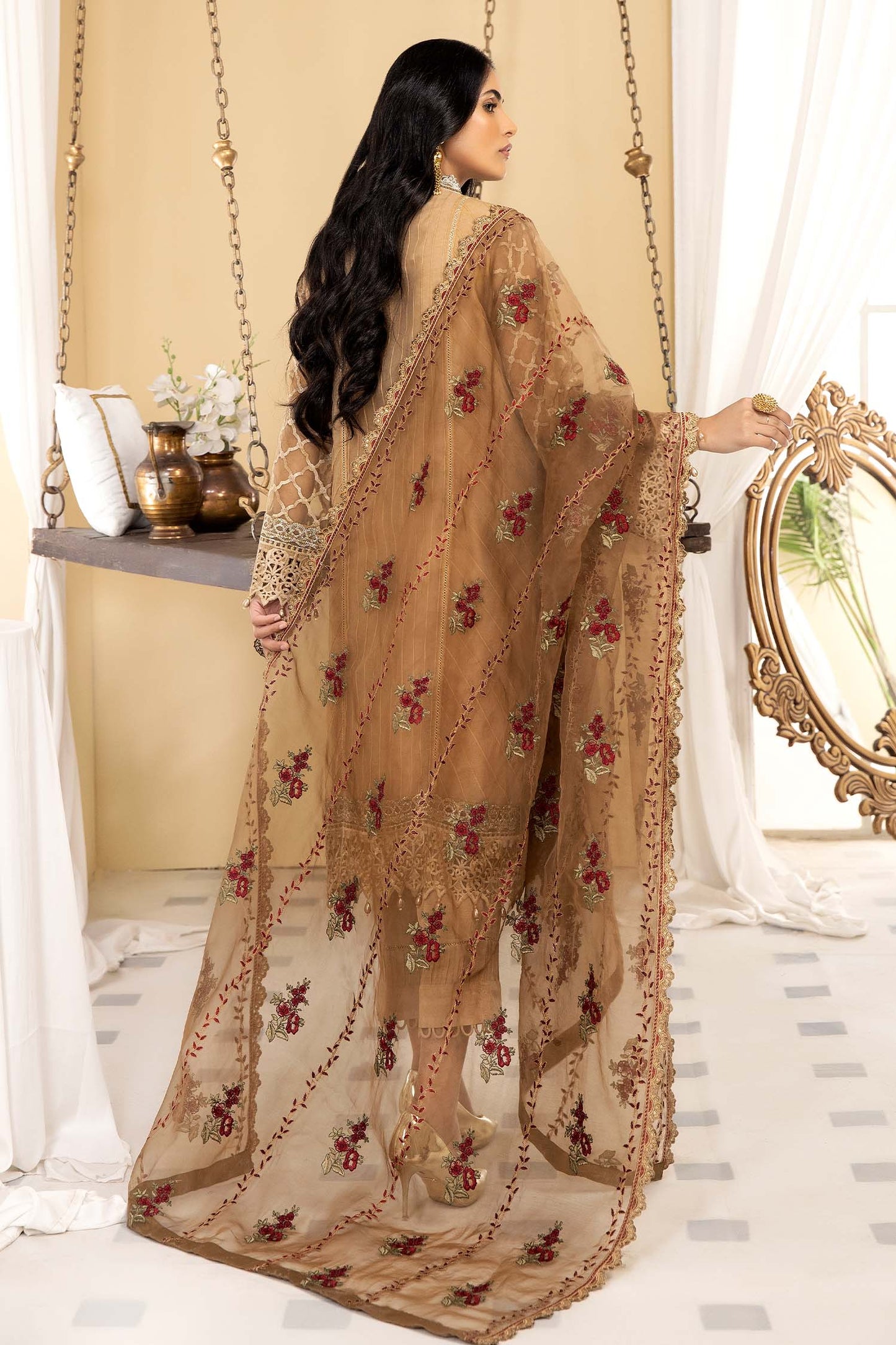 Sorrell Brown - Stitched Embroidered Organza