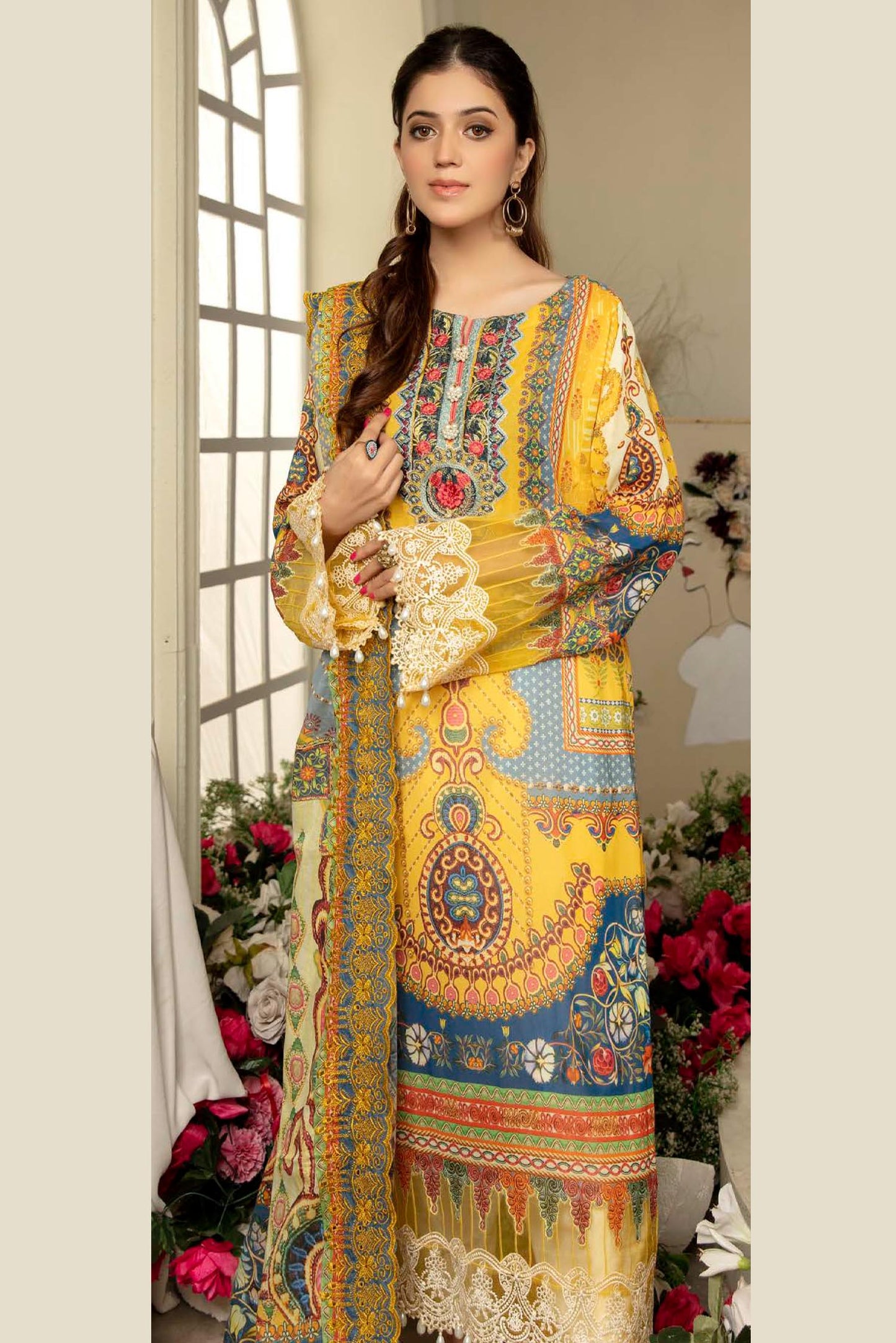 Grodil - Digital Printed & Embroidered Swiss Lawn 3PC