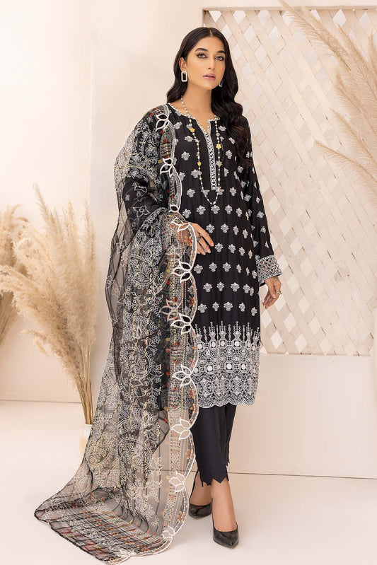 Midnight Black - Schiffli Embroidered Linen 3PC Pret
