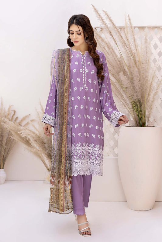 Bright Lavender - Schiffli Embroidered Linen 3PC Pret