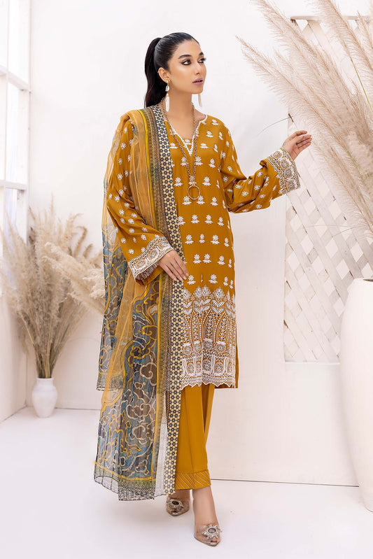 Vivid Orange - Schiffli Embroidered Linen 3PC Pret