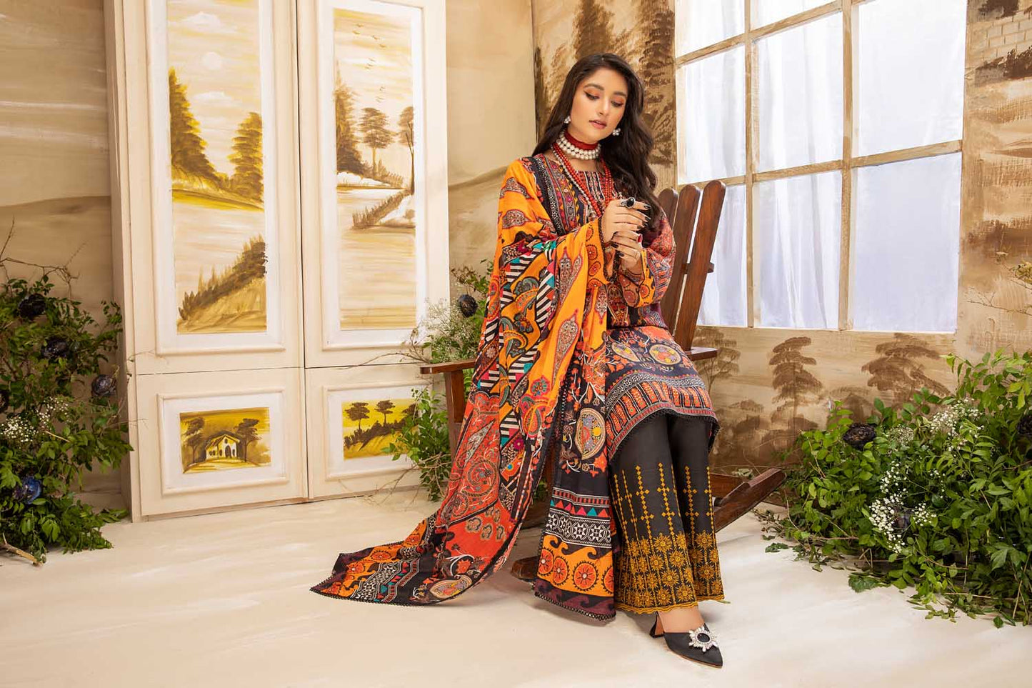 Fleurel - Digital Printed And Embroidered Lawn 3PC