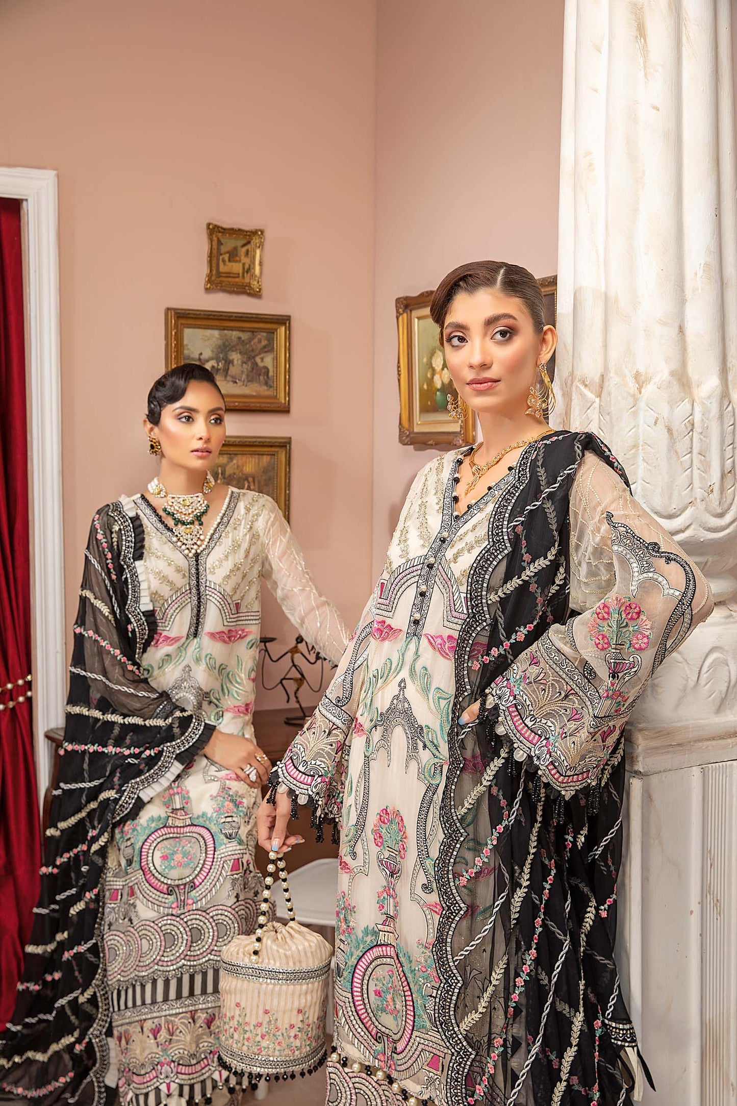 Floral White Stitched