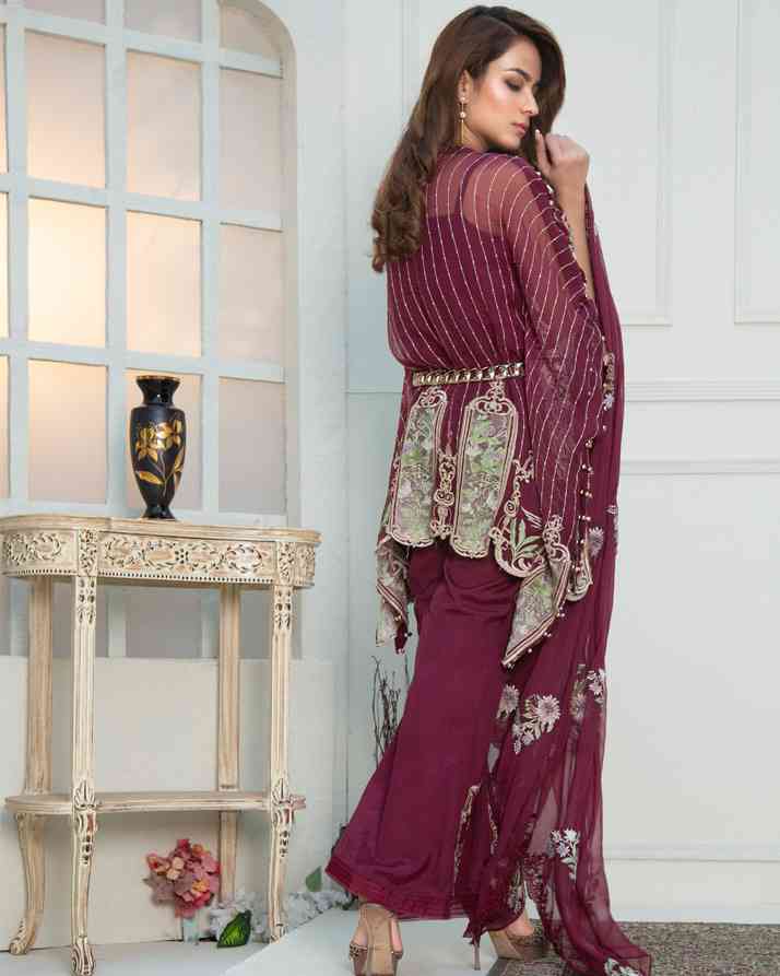 Burgundy Desire (Embroidered Chiffon 3 Piece)