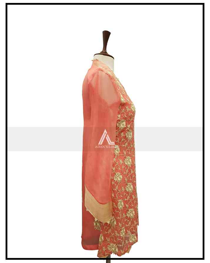 CORAL EMBROIDERED CHIFFON - STITCHED SHIRT