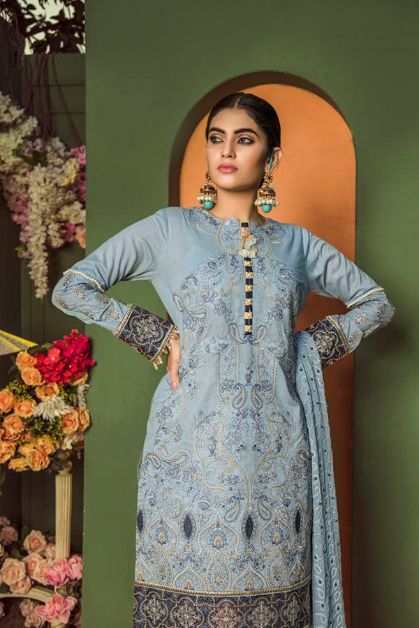 CADET BLUE - EMBROIDERED LAWN UNSTITCHED