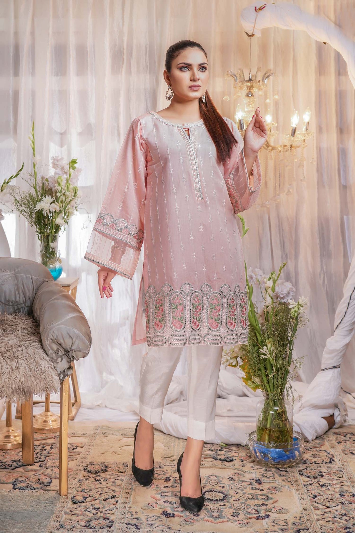 Palm - Embroidered Paper Silk Stitch Kurti