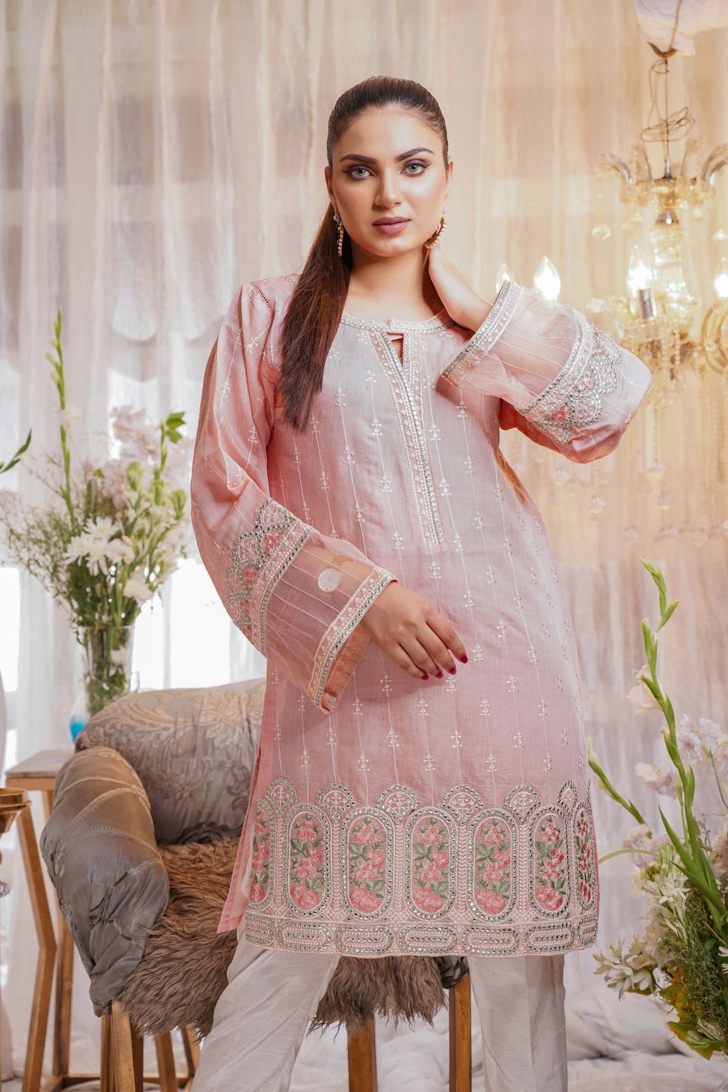 Palm - Embroidered Paper Silk Stitch Kurti