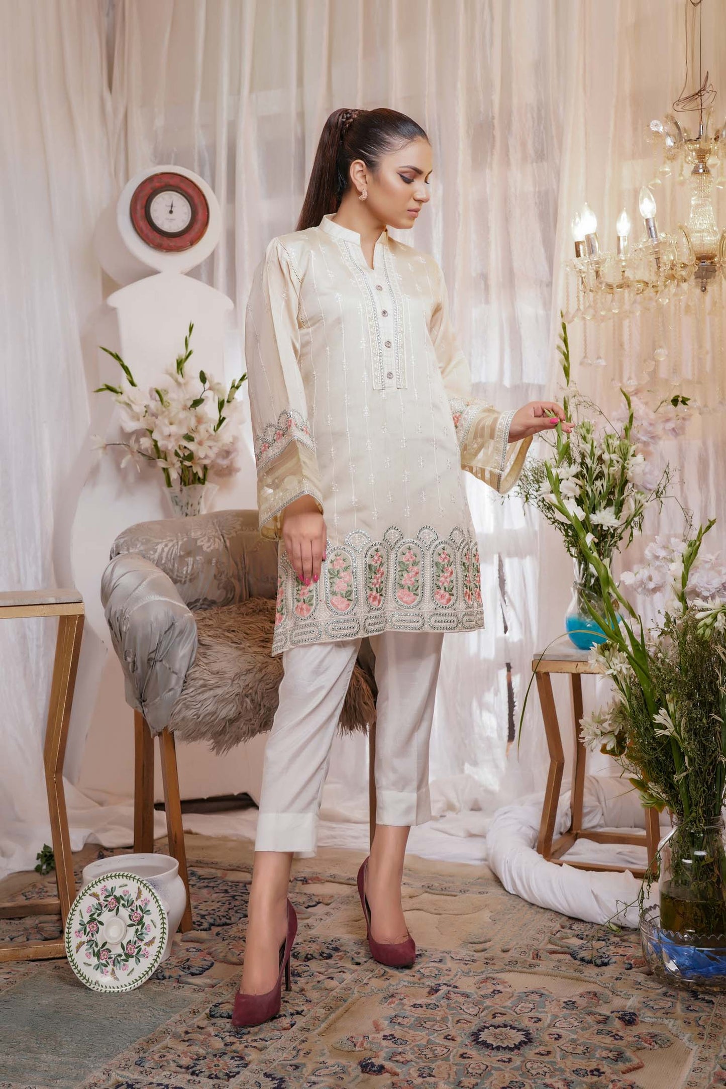 Oblivision - Embroidered Paper Silk Stitch Kurti