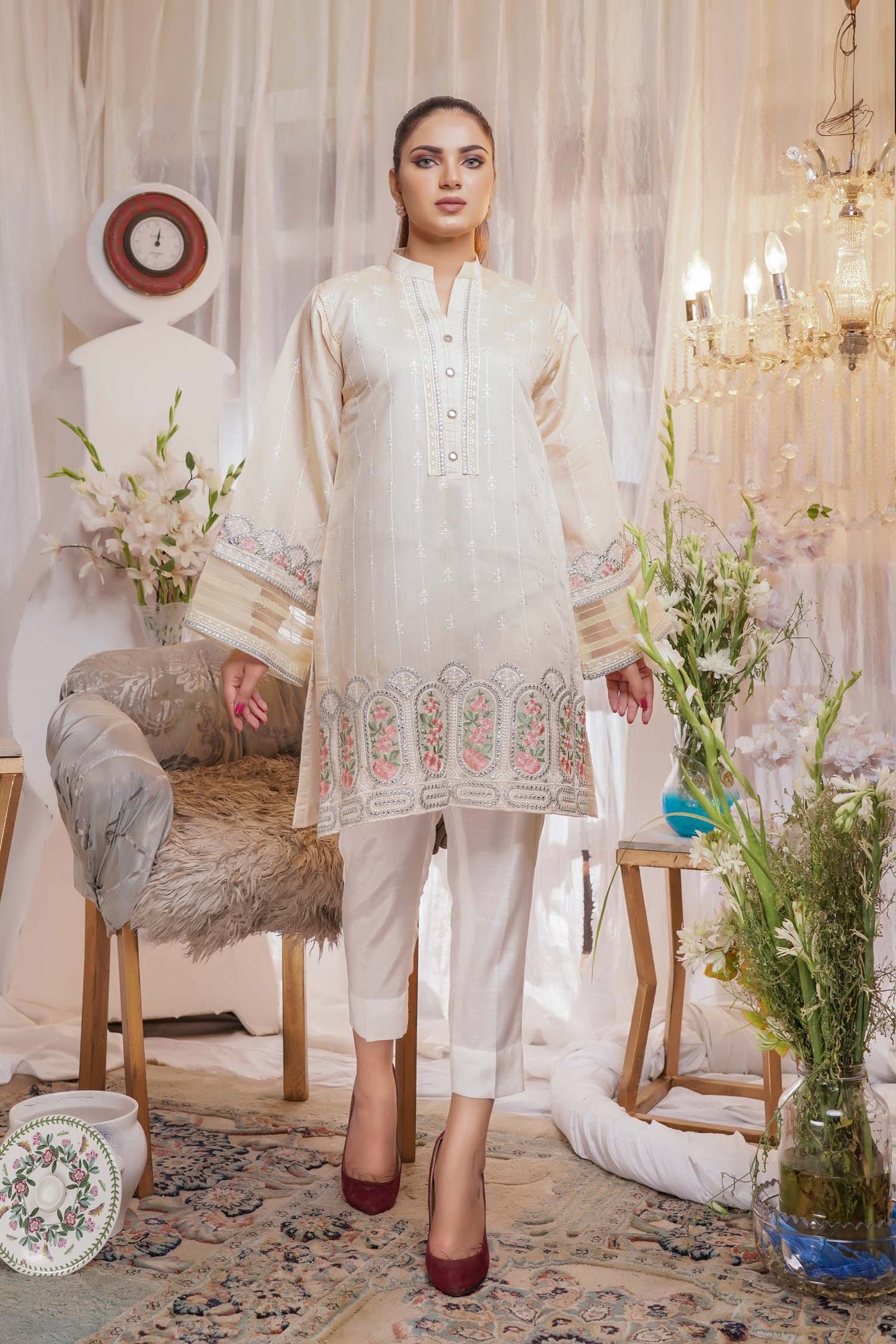 Oblivision - Embroidered Paper Silk Stitch Kurti