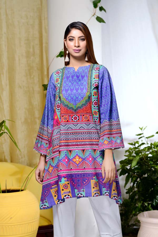 Blue Art - Digital Printed Unstitch Lawn Kurti