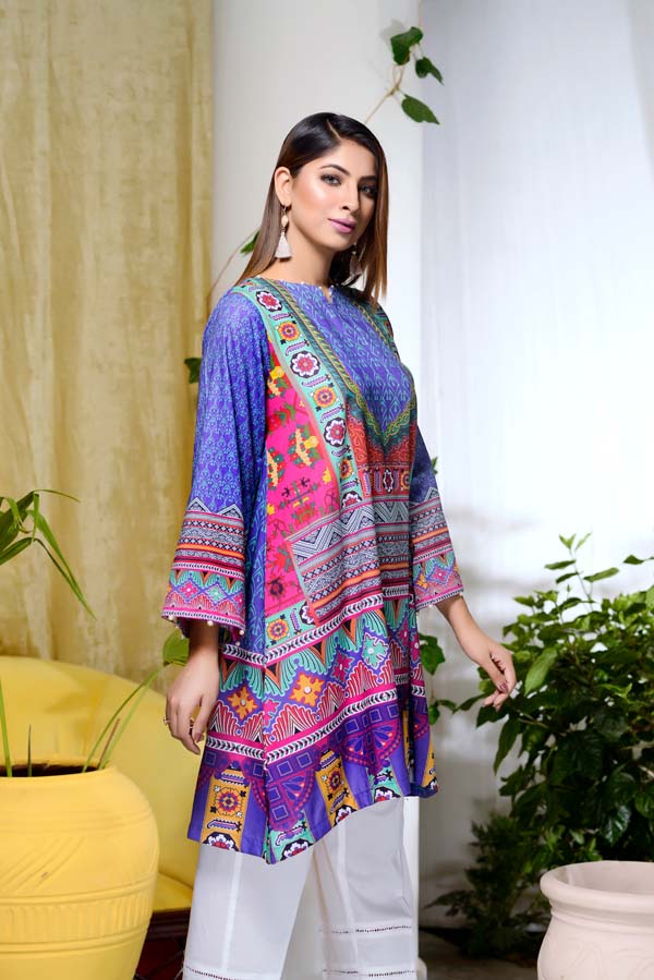 Blue Art - Digital Printed Unstitch Lawn Kurti