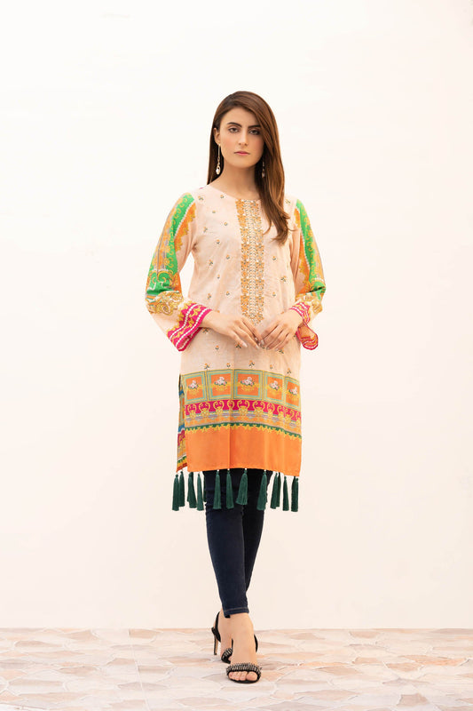 Ekin - Digital Printed & Embroidered Stitched Lawn Kurti