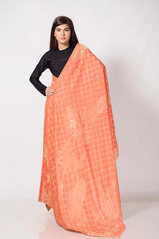 Jacquard Dupatta - Tangerine